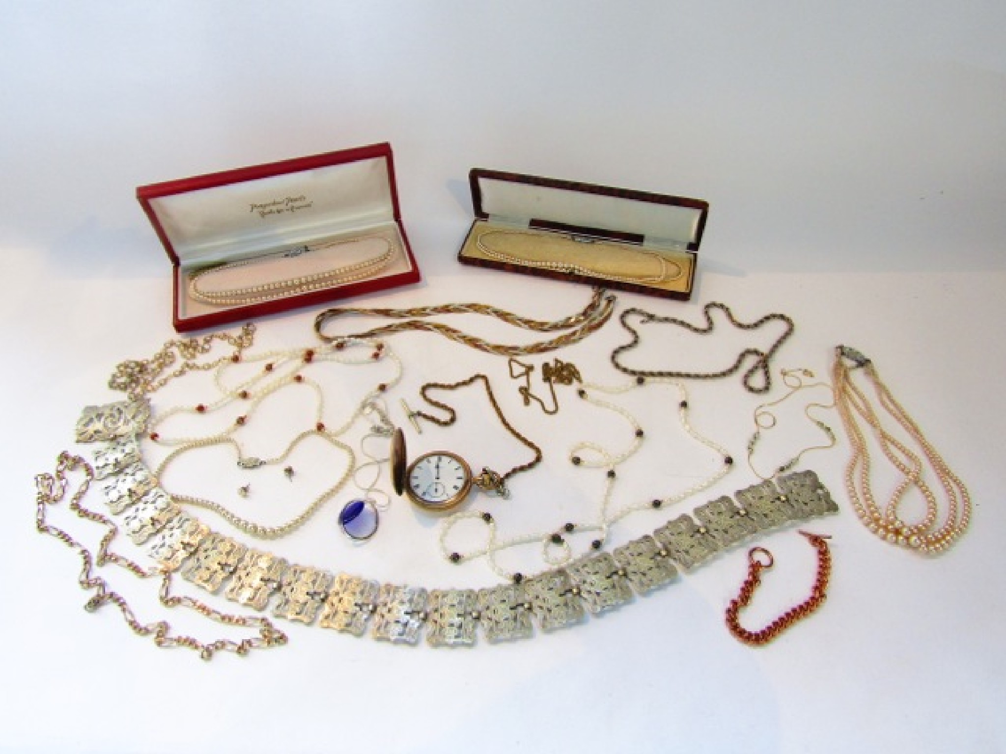 Appraisal: A cased double-strand of faux pearls two freshwater pearl necklaces