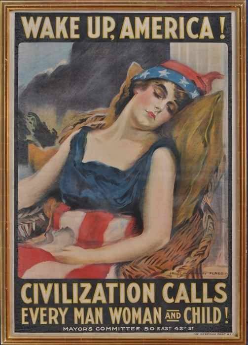 Appraisal: JAMES MONTGOMERY FLAGG - WAKE UP AMERICA Poster x in