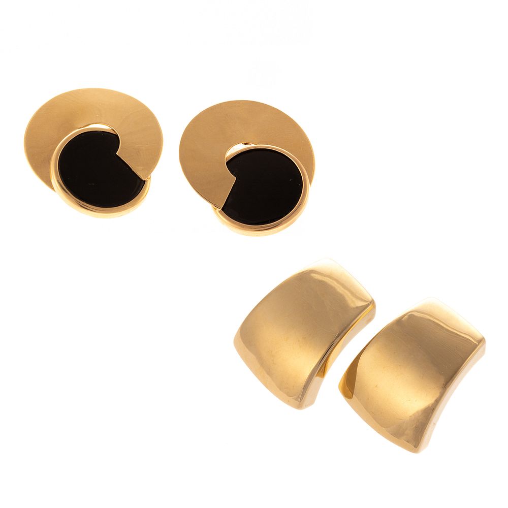 Appraisal: Two Pairs Earrings in Black Onyx K K yellow gold