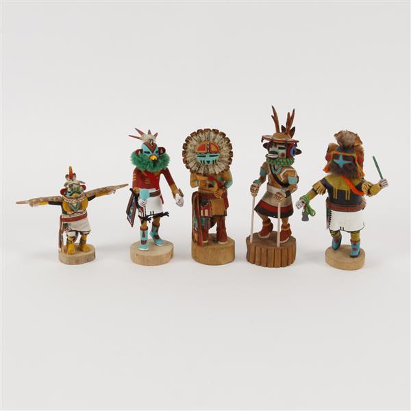 Appraisal: Five Native American Hopi Kachina Dolls Signed Kwahu Eagle T