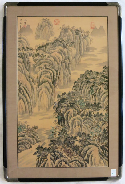 Appraisal: CHINESE INK WASH ON SILK mountains and waterfalls Image measures