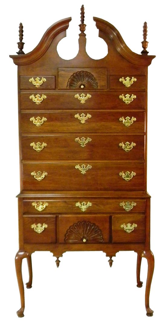 Appraisal: Councill Craftsmen Queen Anne style single piece highboy mahogany broken