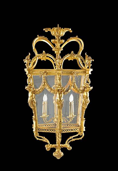 Appraisal: A Belle poque style gilt bronze and glass lantern The