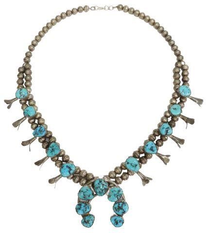 Appraisal: Native American silver content unknown and turquoise squash blossom necklace