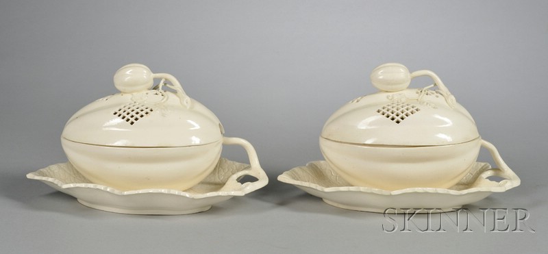 Appraisal: Pair of Creamware Melon-form Tureens and Covers England early th