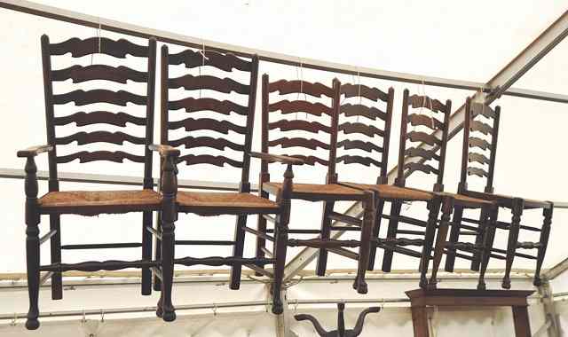 Appraisal: A MATCHED SET OF EIGHT LADDER BACK RUSH SEATED OAK