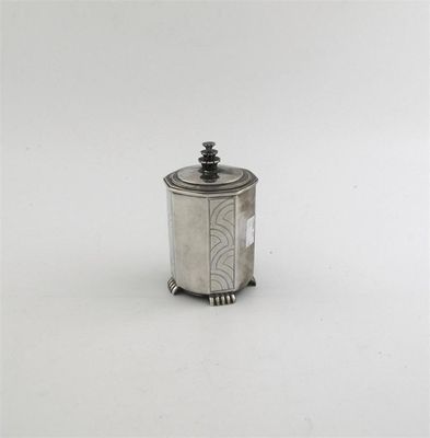 Appraisal: A stylish art deco pot and cover on ribbed feet