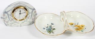 Appraisal: KPM PORCELAIN SERVING DISH AND LLADRO BOUDOIR CLOCK KPM PORCELAIN