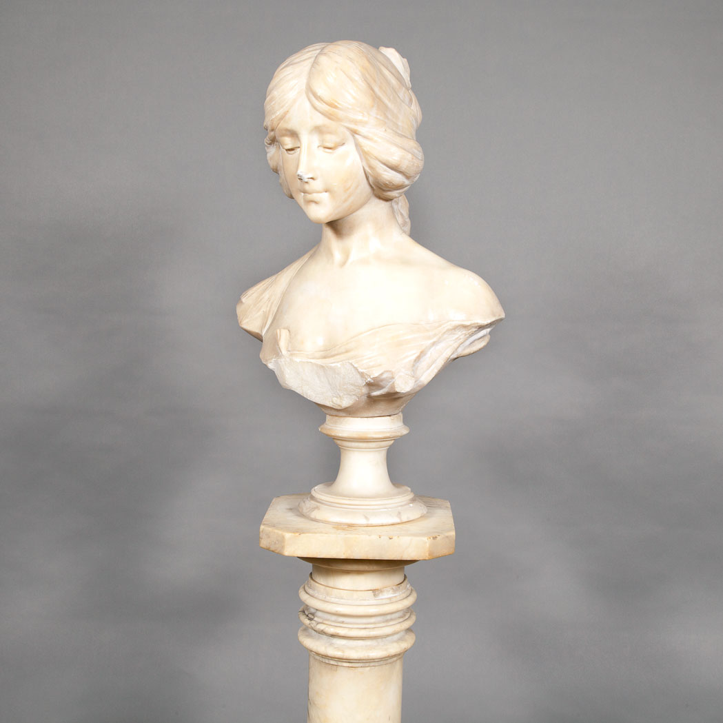 Appraisal: Unsigned Art Nouveau Alabaster Bust of a Maiden Depicted with