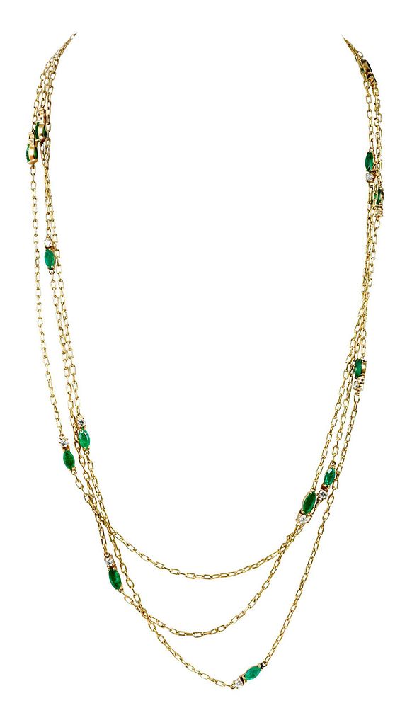 Appraisal: kt Emerald and Diamond Necklace marquise cut emeralds ranging from