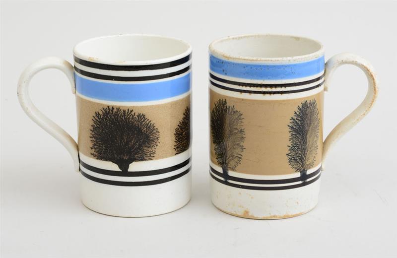 Appraisal: TWO ENGLISH MOCHAWARE GLAZED POTTERY PINT MUGS Marked x in