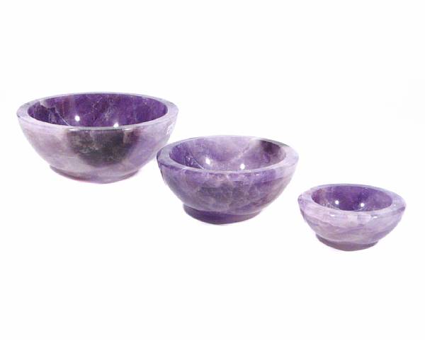 Appraisal: Set of Three Amethyst Bowls Carved of Brazilian amethyst by