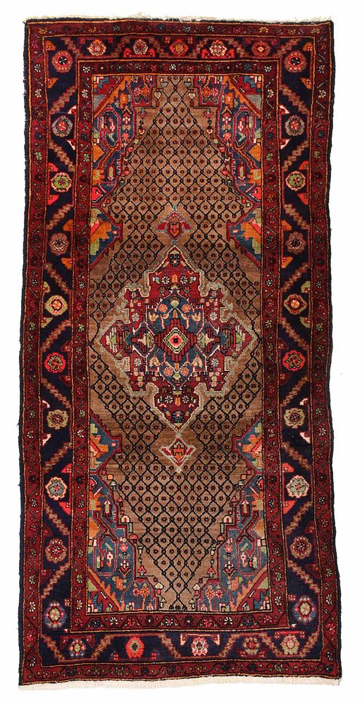 Appraisal: Hamadan Rug th century tan field with lattice design blue