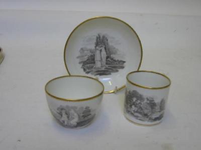 Appraisal: A SPODE PORCELAIN BAT PRINT TRIO c grey printed with