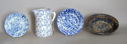 Appraisal: Two blue sponge plates together with a pitcher h and