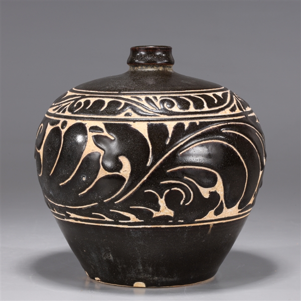 Appraisal: Chinese Song Dynasty Henan-glazed meiping vase of globular form with