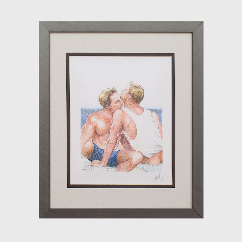 Appraisal: th Century School Untitled Two Male Lovers Photomechanical reproduction on