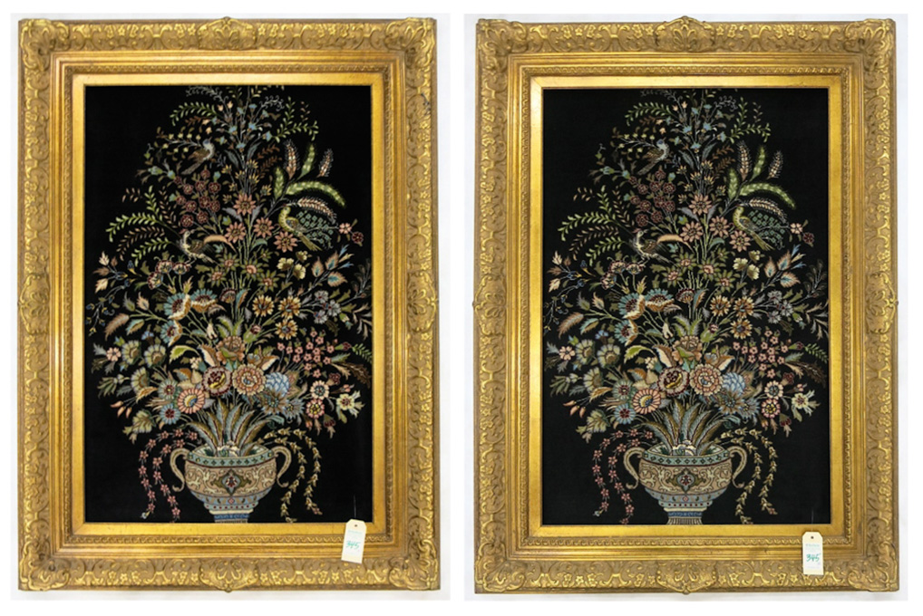 Appraisal: A PAIR OF HAND KNOTTED TABLEAU RUGS IN FRAMES Iran