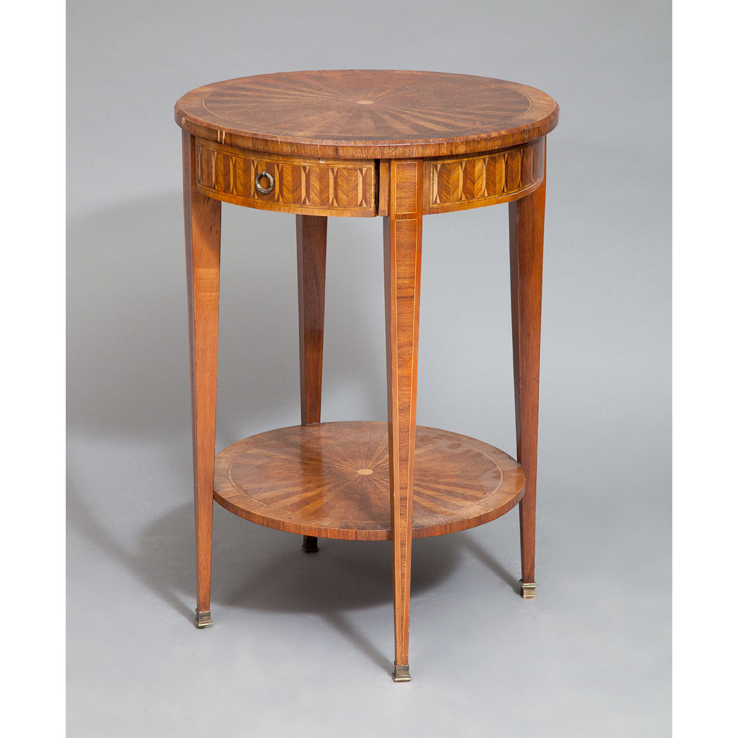 Appraisal: Neoclassical Style Parquetry Inlaid Walnut Occasional Table The circular top