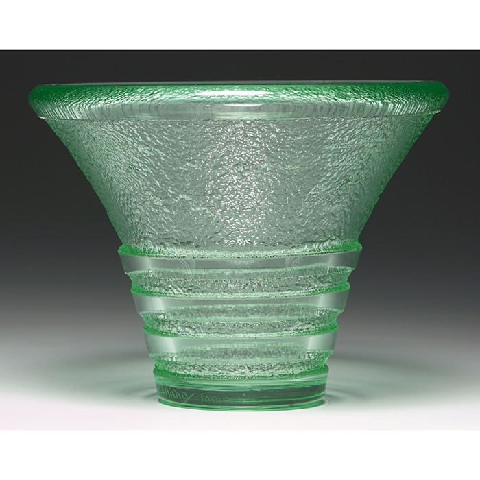 Appraisal: Exceptional Daum vase monumental flaring shape in green glass with