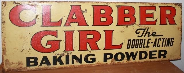 Appraisal: CLABBER GIRL BAKING POWDER DOUBLE SIDED TINADVERTISING SIGN EARLY TH