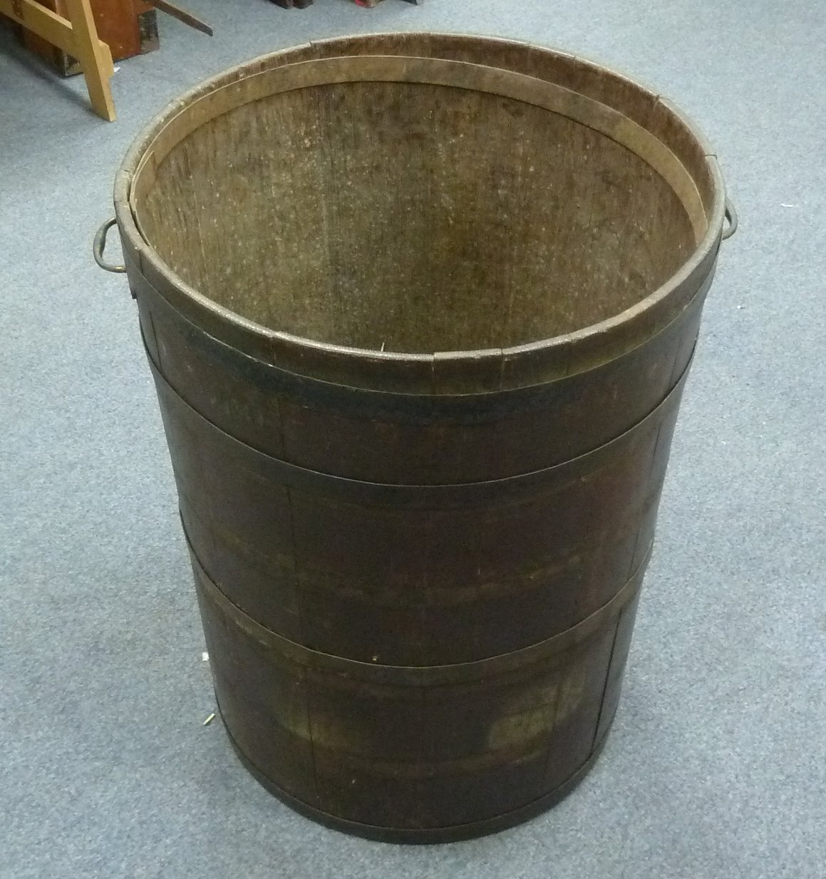 Appraisal: A coopered iron bound oak barrel cm Provenance Corsham Court