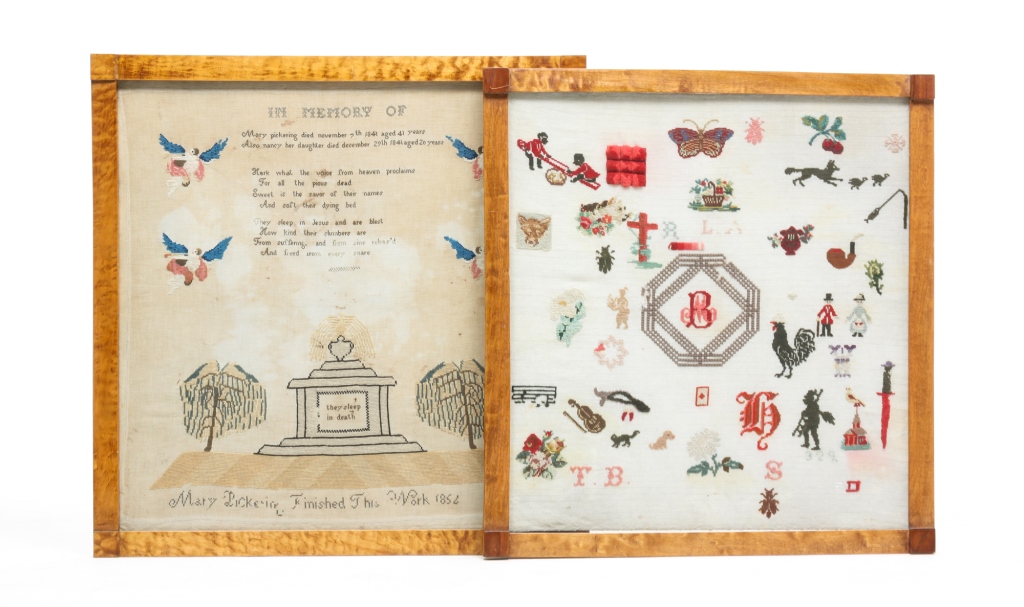 Appraisal: TWO FRAMED SAMPLERS English nineteenth century In Memory Of sampler