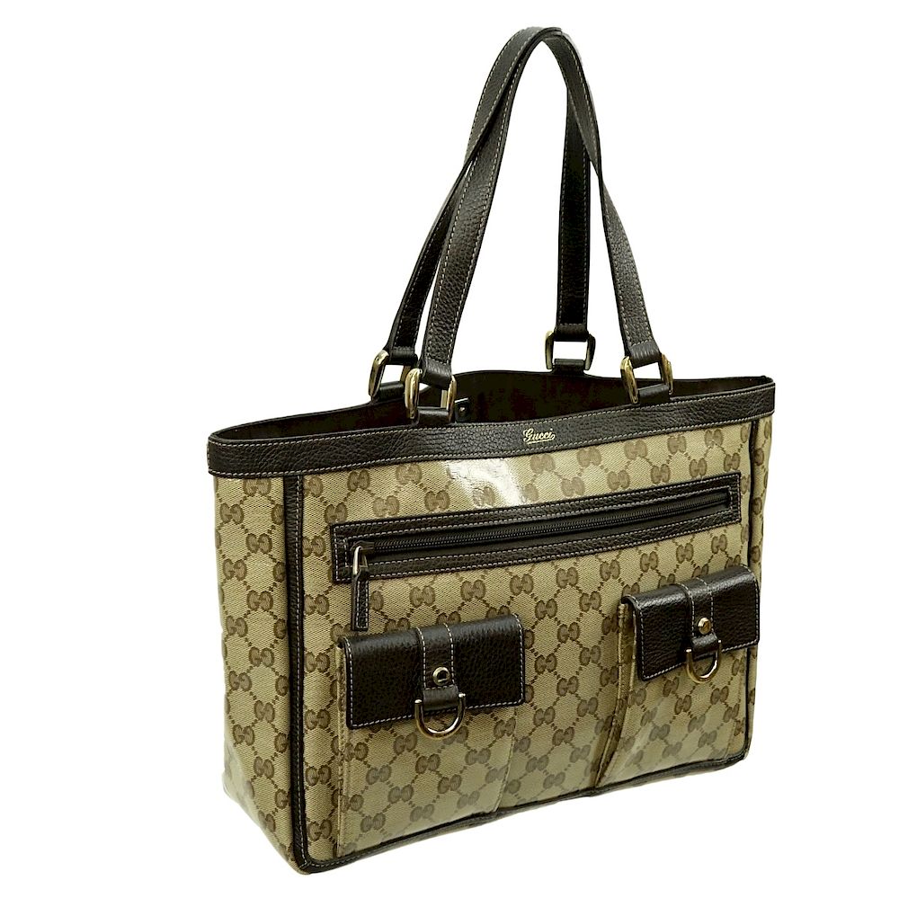 Appraisal: Gucci Abbey Tote Gucci Abbey Pocket Tote Beige Crystal Monogrammed