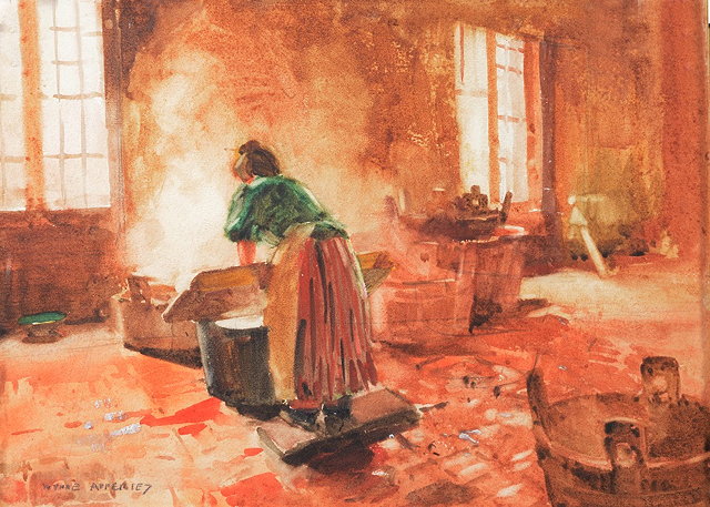 Appraisal: GEORGE OWEN WYNNE APPERLEY - An interior with washer woman