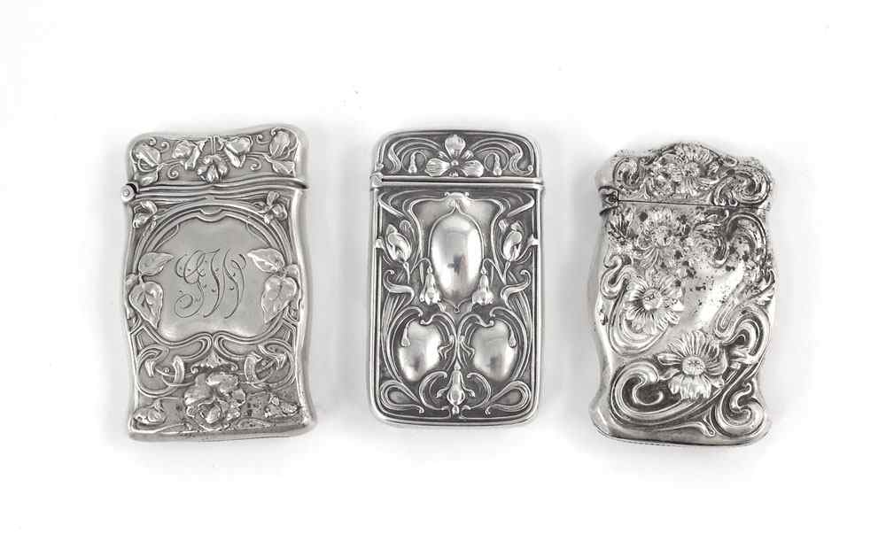 Appraisal: GORHAM WATSON ART NOUVEAU STERLING MATCH SAFES All with art