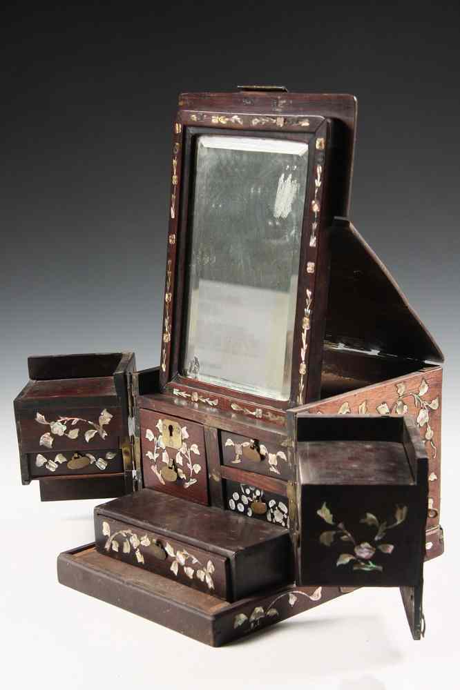 Appraisal: KOREAN COSMETICS TRAVEL CASE - th c Korean Rosewood and