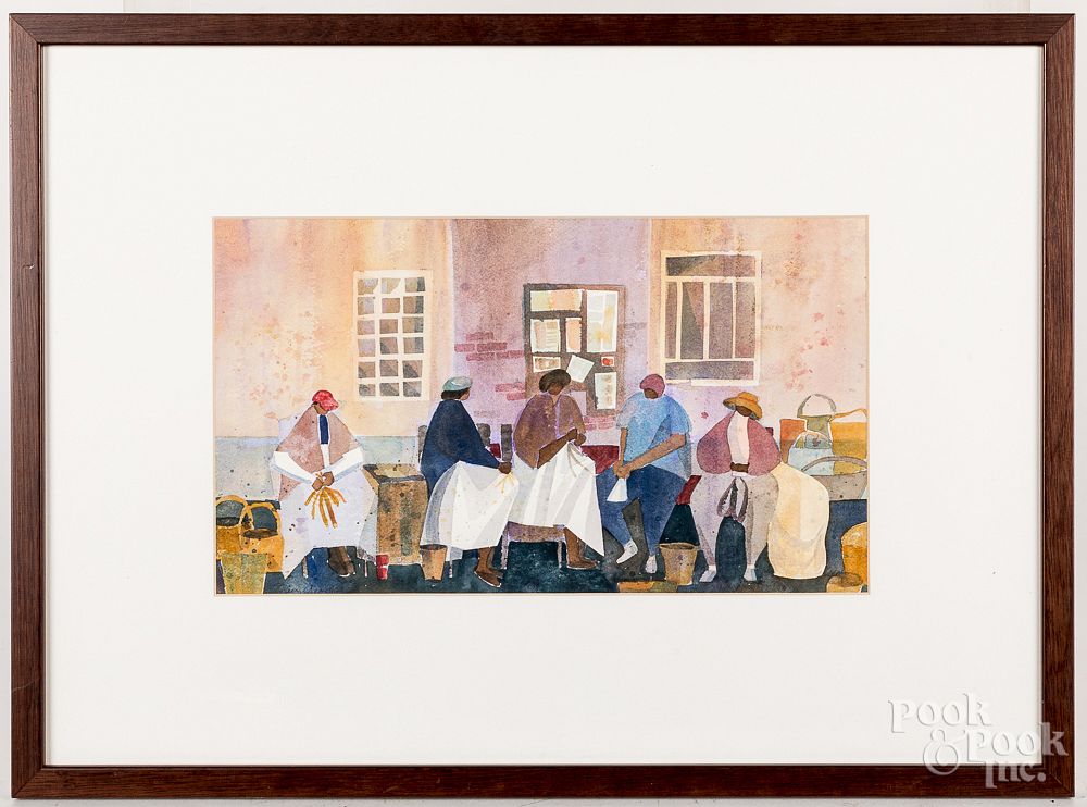 Appraisal: Eileen Georgas watercolor street scene Eileen Georgas watercolor street scene