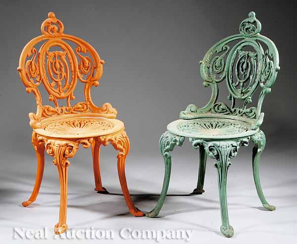 Appraisal: A Pair of Antique American Cast Iron Garden Chairs early