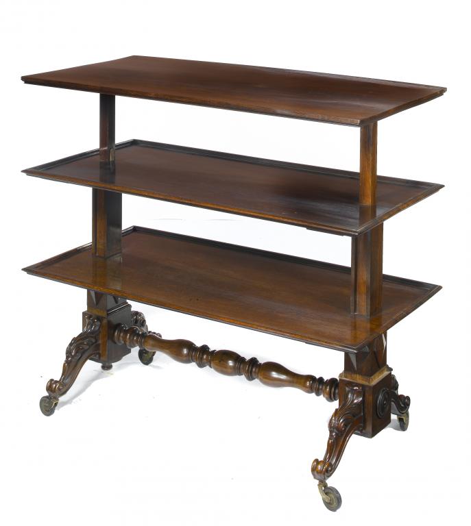 Appraisal: A VICTORIAN ROSEWOOD DUMB WAITER with telescopic action the trestles