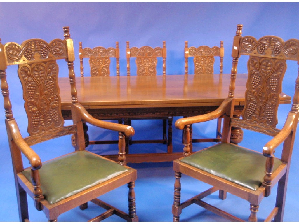 Appraisal: An oak draw leaf refectory style dining table with turned