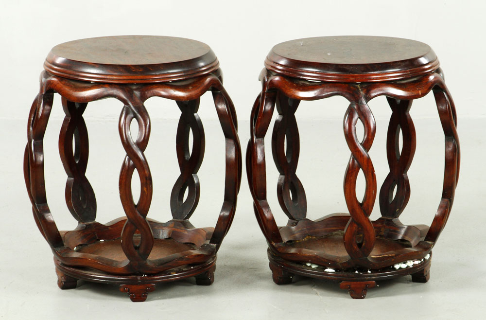 Appraisal: - Two Chinese Stools Pair of stools China hardwood mounted