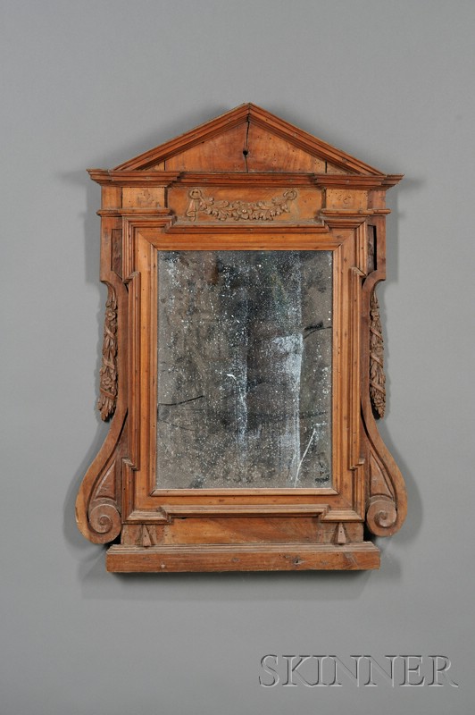 Appraisal: Renaissance-style Walnut Mirror composed of antique elements triangular cresting above