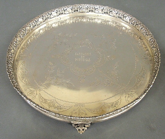 Appraisal: - Fine round silver serving tray Porto Portugal with engravings