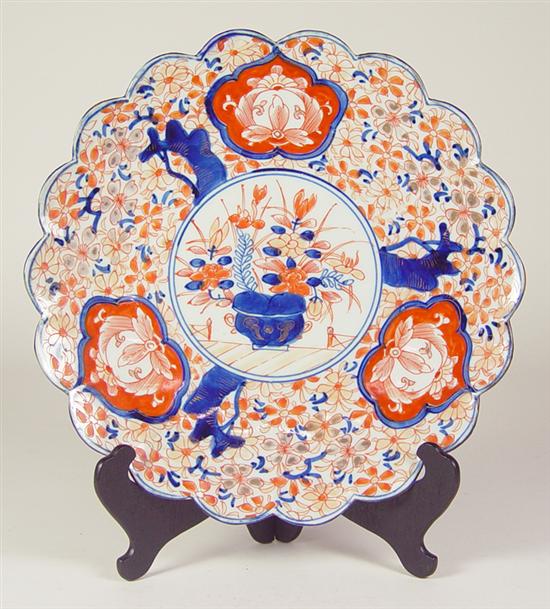 Appraisal: Japanese Imari Scalloped Charger Circa - Central basket of flowers