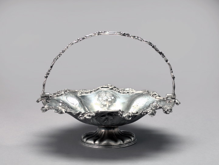 Appraisal: Sheffield-Plate Swing-Handled Footed Fruit Basket in Abundance decor third quarter