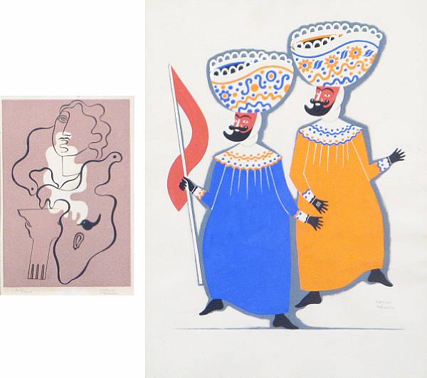 Appraisal: Carlos M rida Guatemalan - Two Figures in Costumes also