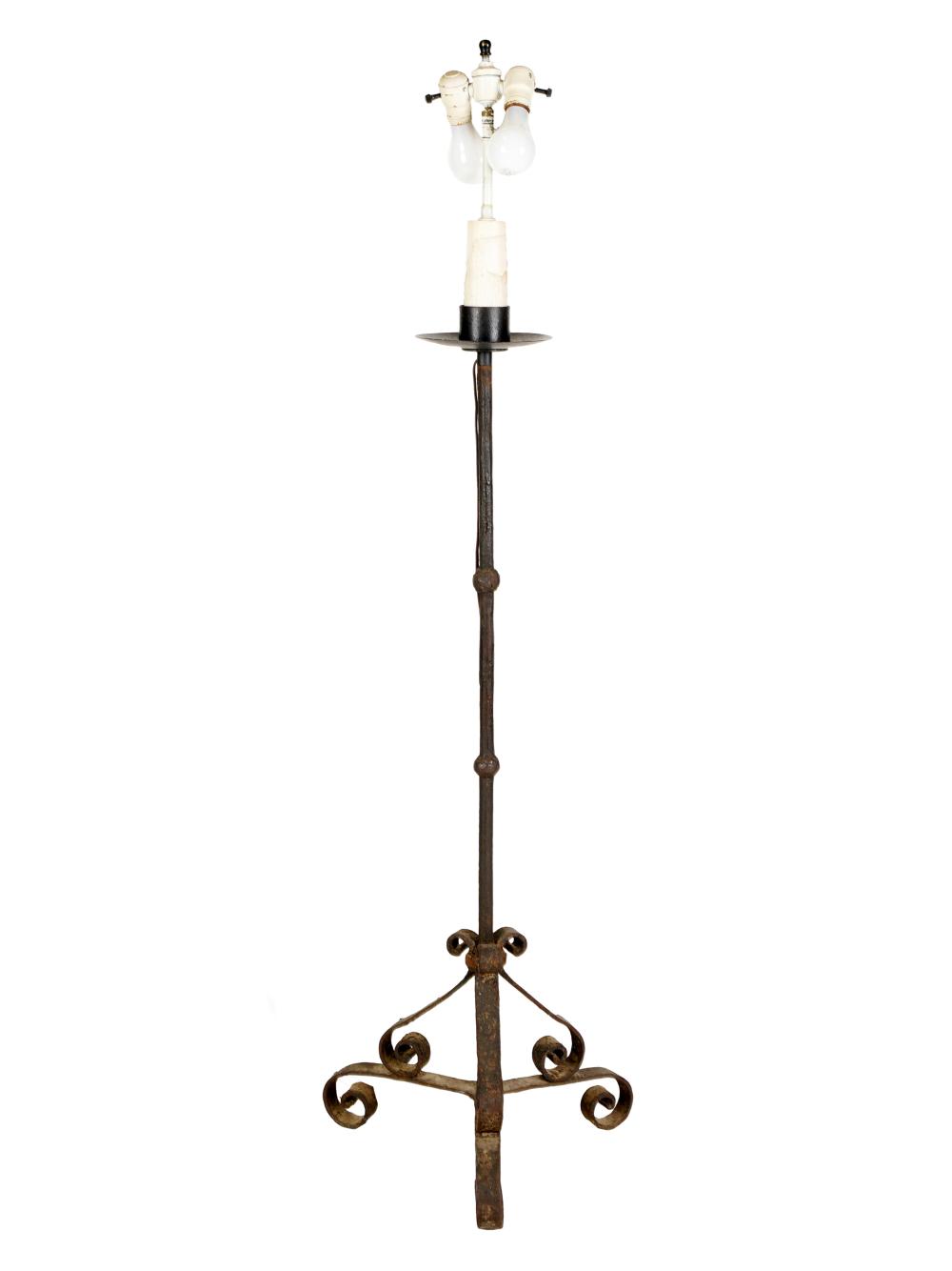 Appraisal: SPANISH-STYLE IRON FLOOR LAMPwith faux candle and painted metal finial