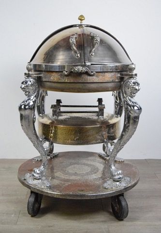 Appraisal: Silverplate Roast Beef Serving Trolley Large silverplate serving trolley on