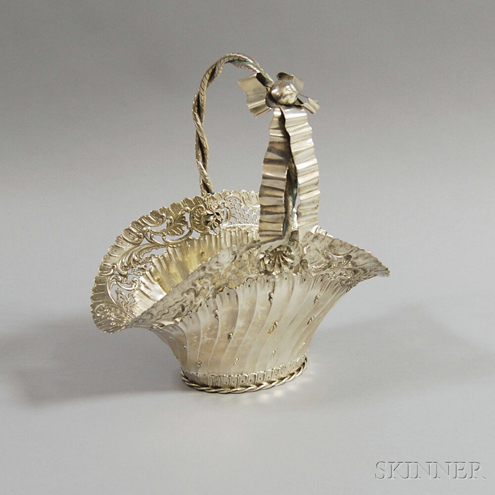 Appraisal: Silver Basket with embossed fluted sides with pierced foliate decoration