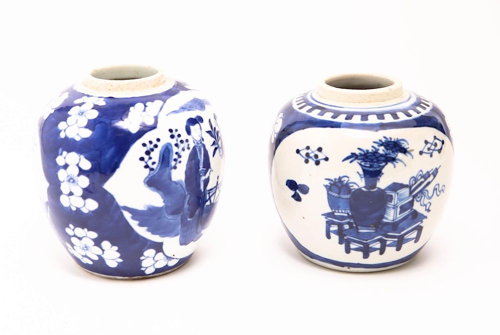 Appraisal: Chinese Porcelain Qing Blue White Ginger Jars Chinese Qing porcelain