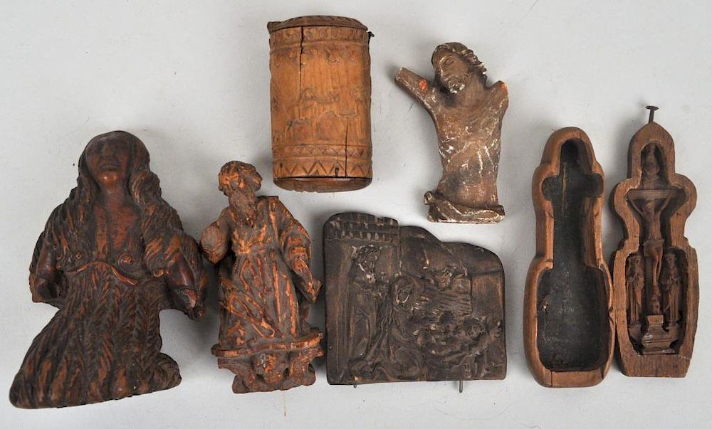 Appraisal: Group Small Religious Carvings the largest an early wood carved