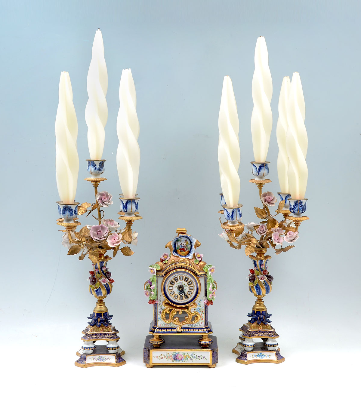 Appraisal: PC VINTAGE SEVRES FRENCH GARNITURE SET Comprising - Mantle clock