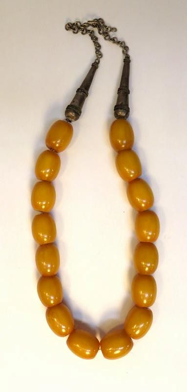 Appraisal: Amber Bead Necklace Amber Bead Necklace Description With Tibetan silver