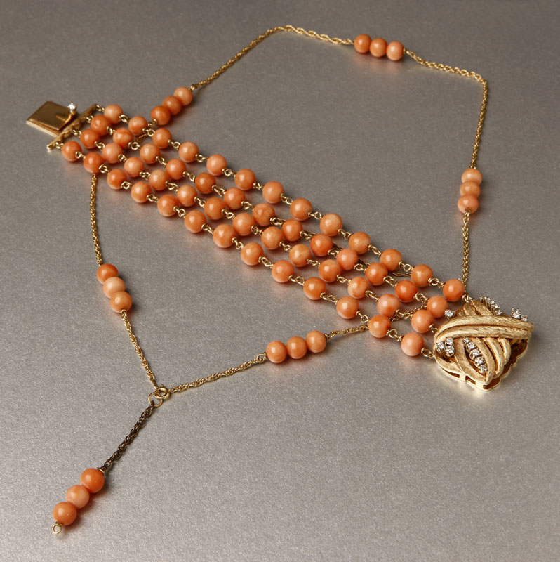 Appraisal: A group of K yellow gold and coral bead jewelry