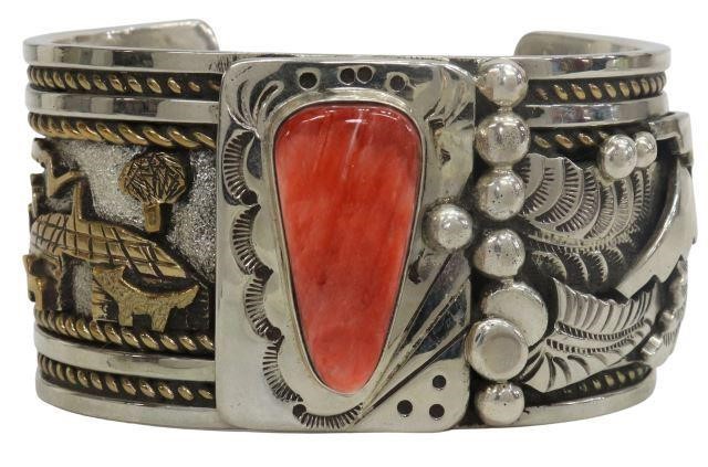 Appraisal: Native American sterling silver cuff bracelet signed RR likely Navajo